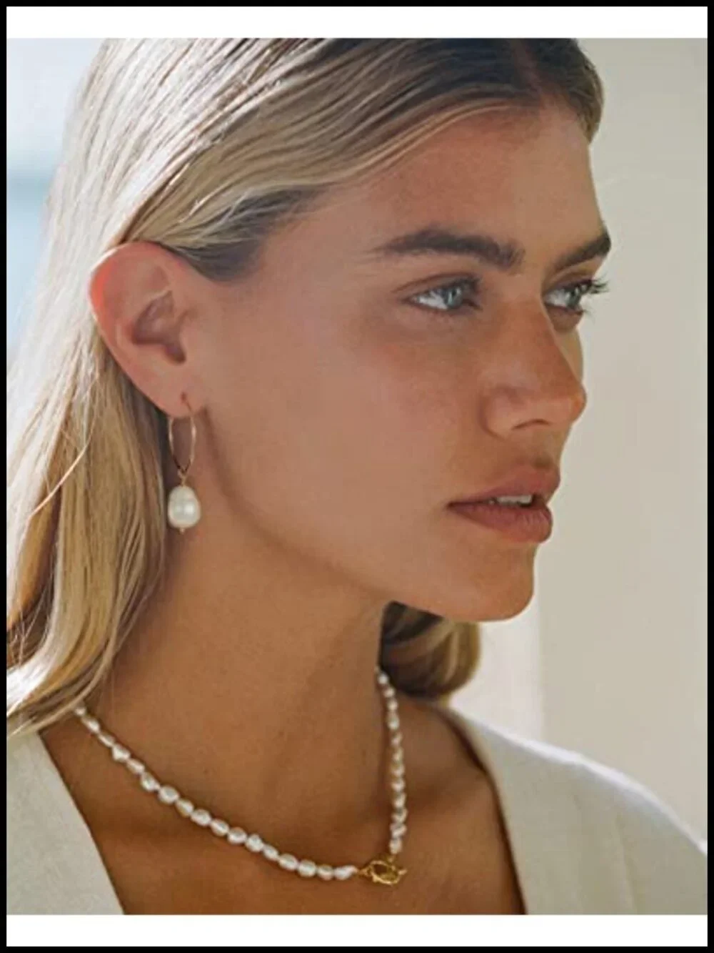 Gold Plated Huggie Hoop Drop Dangle Earrings with Baroque Pearl Charms